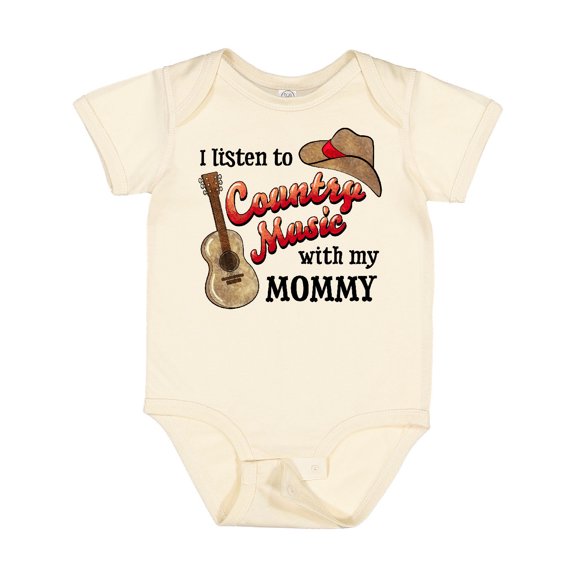 Inktastic I Listen to Country Music with My Mommy with Guitar and Hat Boys or Girls Baby Bodysuit