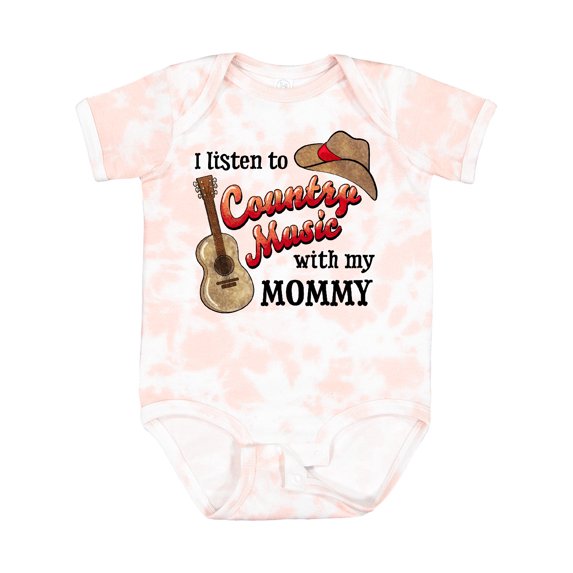 Inktastic I Listen to Country Music with My Mommy with Guitar and Hat Boys or Girls Baby Bodysuit