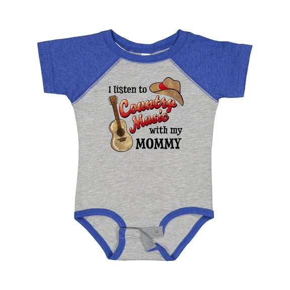 Inktastic I Listen to Country Music with My Mommy with Guitar and Hat Boys or Girls Baby Bodysuit