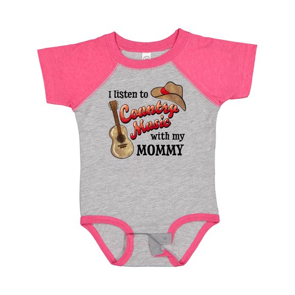 Inktastic I Listen to Country Music with My Mommy with Guitar and Hat Boys or Girls Baby Bodysuit