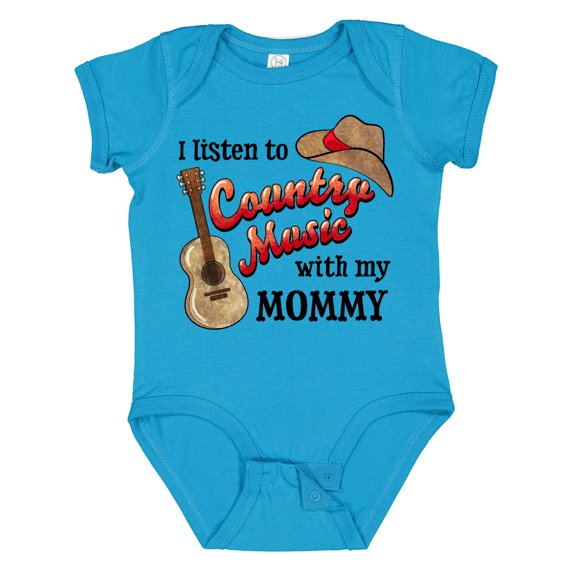 Inktastic I Listen to Country Music with My Mommy with Guitar and Hat Boys or Girls Baby Bodysuit