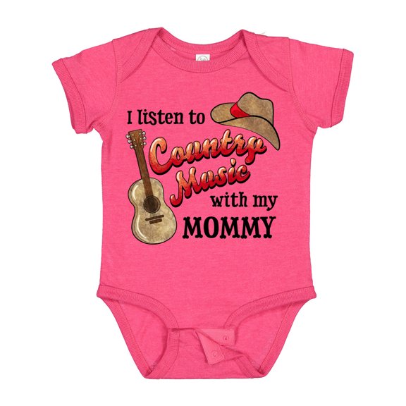 Inktastic I Listen to Country Music with My Mommy with Guitar and Hat Boys or Girls Baby Bodysuit