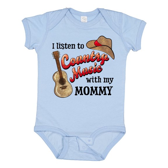 Inktastic I Listen to Country Music with My Mommy with Guitar and Hat Boys or Girls Baby Bodysuit