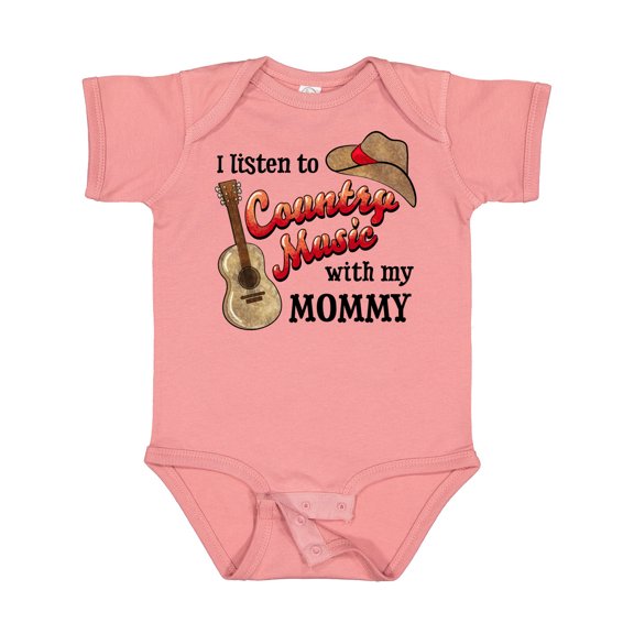 Inktastic I Listen to Country Music with My Mommy with Guitar and Hat Boys or Girls Baby Bodysuit