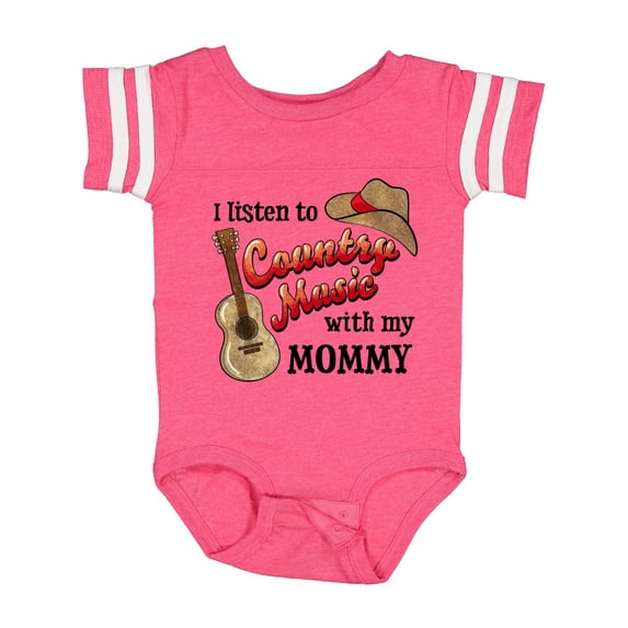 Inktastic I Listen to Country Music with My Mommy with Guitar and Hat Boys or Girls Baby Bodysuit