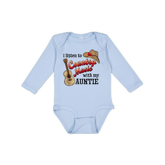 Inktastic I Listen to Country Music with my Auntie Guitar and Hat Boys or Girls Long Sleeve Baby Bodysuit
