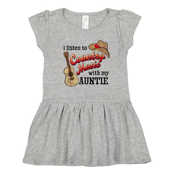 Inktastic I Listen to Country Music with my Auntie Guitar and Hat Girls Toddler Dress