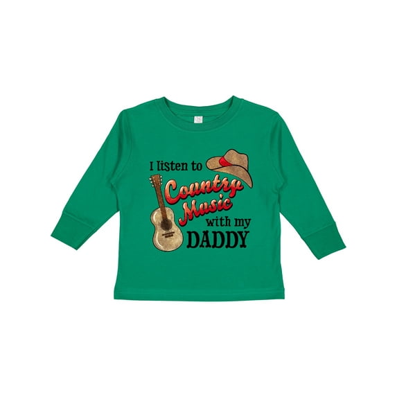 Inktastic I Listen to Country Music with my Daddy Guitar and Hat Boys or Girls Long Sleeve Toddler T-Shirt