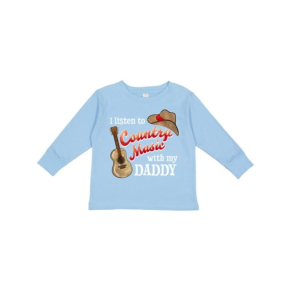 Inktastic I Listen to Country Music with my Daddy Guitar and Hat Boys or Girls Long Sleeve Toddler T-Shirt
