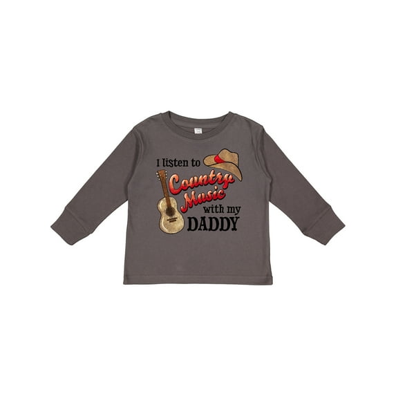 Inktastic I Listen to Country Music with my Daddy Guitar and Hat Boys or Girls Long Sleeve Toddler T-Shirt