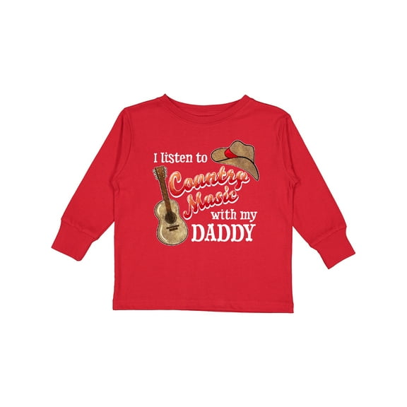 Inktastic I Listen to Country Music with my Daddy Guitar and Hat Boys or Girls Long Sleeve Toddler T-Shirt