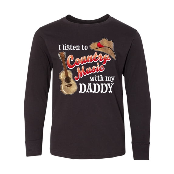Inktastic I Listen to Country Music with my Daddy Guitar and Hat Long Sleeve Youth T-Shirt