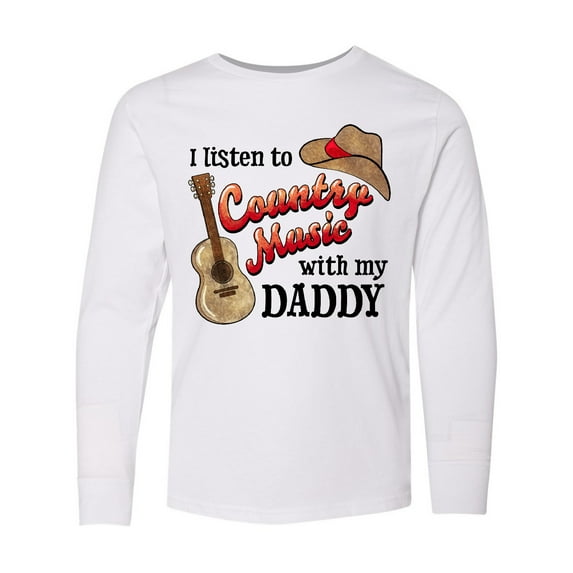 Inktastic I Listen to Country Music with my Daddy Guitar and Hat Long Sleeve Youth T-Shirt