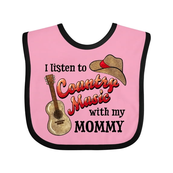 Inktastic I Listen to Country Music with my Mommy with Guitar and Hat Boys or Girls Baby Bib
