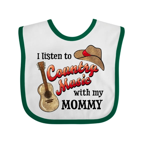 Inktastic I Listen to Country Music with my Mommy with Guitar and Hat Boys or Girls Baby Bib