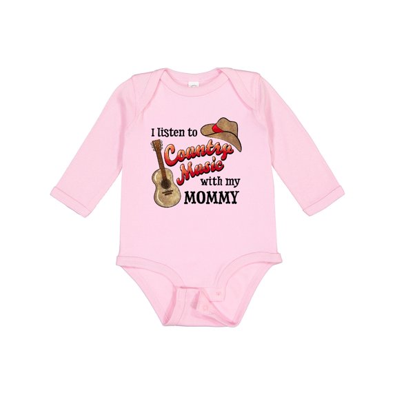 Inktastic I Listen to Country Music with my Mommy with Guitar and Hat Boys or Girls Long Sleeve Baby Bodysuit