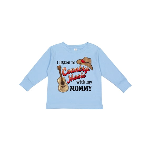 Inktastic I Listen to Country Music with my Mommy with Guitar and Hat Boys or Girls Long Sleeve Toddler T-Shirt