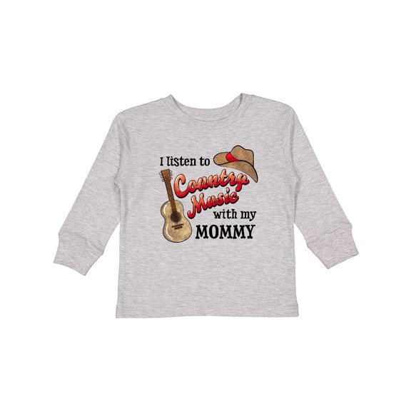 Inktastic I Listen to Country Music with my Mommy with Guitar and Hat Boys or Girls Long Sleeve Toddler T-Shirt