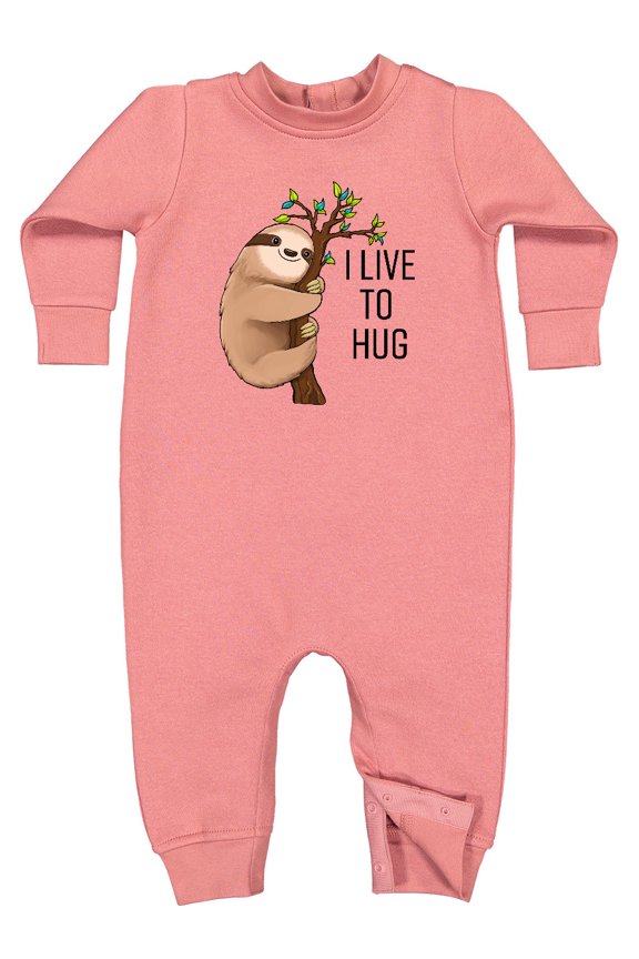 I Live to Hug Cute Sloth on a Branch Baby Fleece Romper