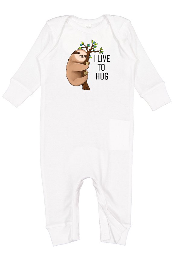 I Live to Hug Cute Sloth on a Branch Baby Romper Coveralls