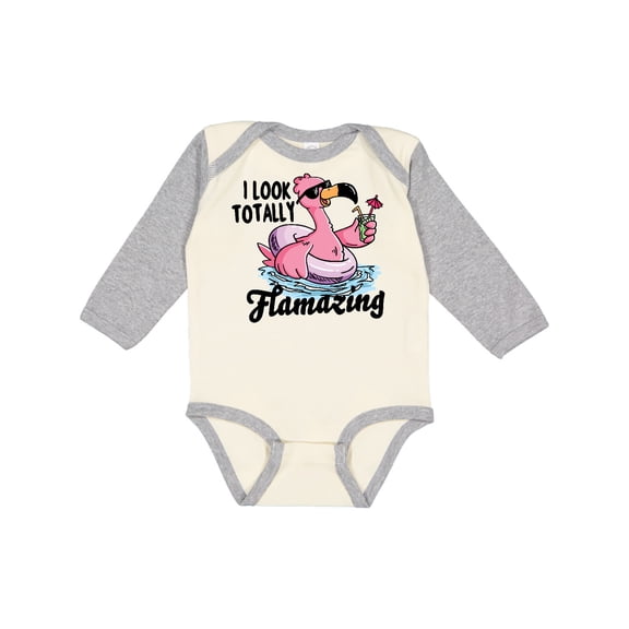 Inktastic I Look Totally Flamazing with Flamingo in Sunglasses Boys or Girls Long Sleeve Baby Bodysuit