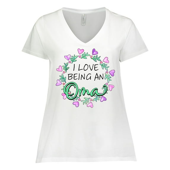 Inktastic I Love Being an Oma- Circle of Hearts Women's Plus Size V-Neck T-Shirt