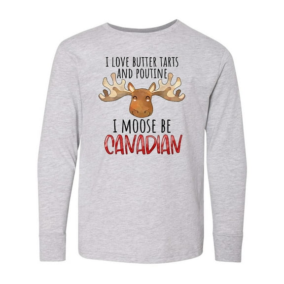 Inktastic I Love Butter Tarts and Poutine I Moose Be Canadian Pun Long Sleeve Youth T-Shirt