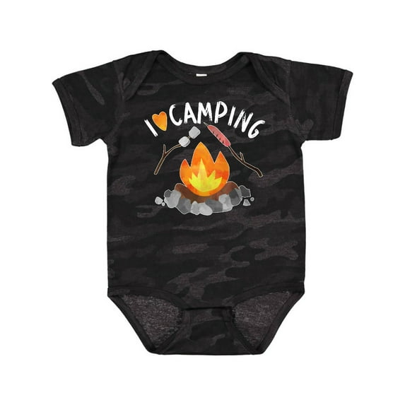 Inktastic I Love Camping- Campfire, Hot Dog, Marshmallows Boys or Girls Baby Bodysuit