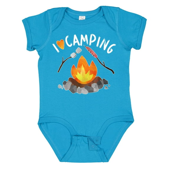Inktastic I Love Camping- Campfire, Hot Dog, Marshmallows Boys or Girls Baby Bodysuit