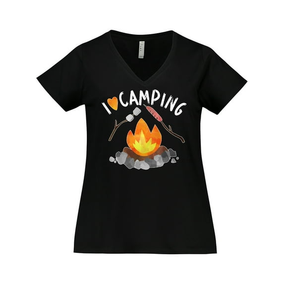 Inktastic I Love Camping- Campfire, Hot Dog, Marshmallows Women's Plus Size V-Neck T-Shirt