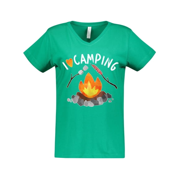 Inktastic I Love Camping- Campfire, Hot Dog, Marshmallows Women's V-Neck T-Shirt