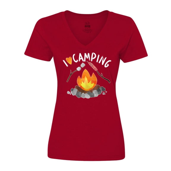 Inktastic I Love Camping- Campfire, Hot Dog, Marshmallows Women's V-Neck T-Shirt