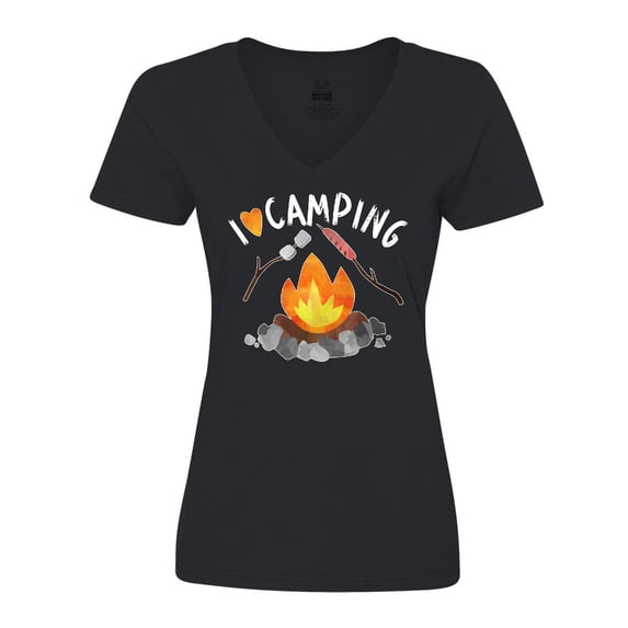 Inktastic I Love Camping- Campfire, Hot Dog, Marshmallows Women's V-Neck T-Shirt