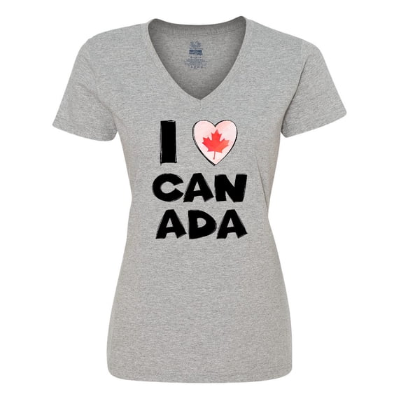 Inktastic I Love Canada Heart with Maple Leaf Women's V-Neck T-Shirt