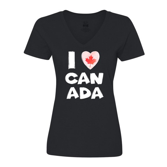 Inktastic I Love Canada Heart with Maple Leaf Women's V-Neck T-Shirt