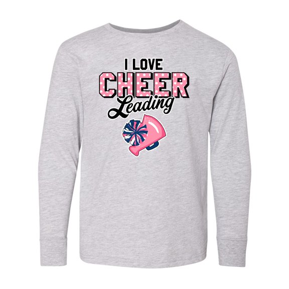 Inktastic I Love Cheerleading with Pom Poms and Megaphone Long Sleeve Youth T-Shirt