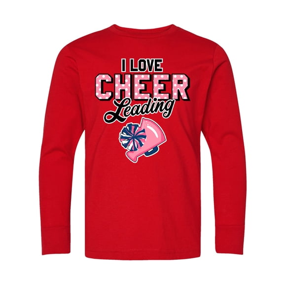Inktastic I Love Cheerleading with Pom Poms and Megaphone Long Sleeve Youth T-Shirt