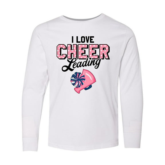 Inktastic I Love Cheerleading with Pom Poms and Megaphone Long Sleeve Youth T-Shirt