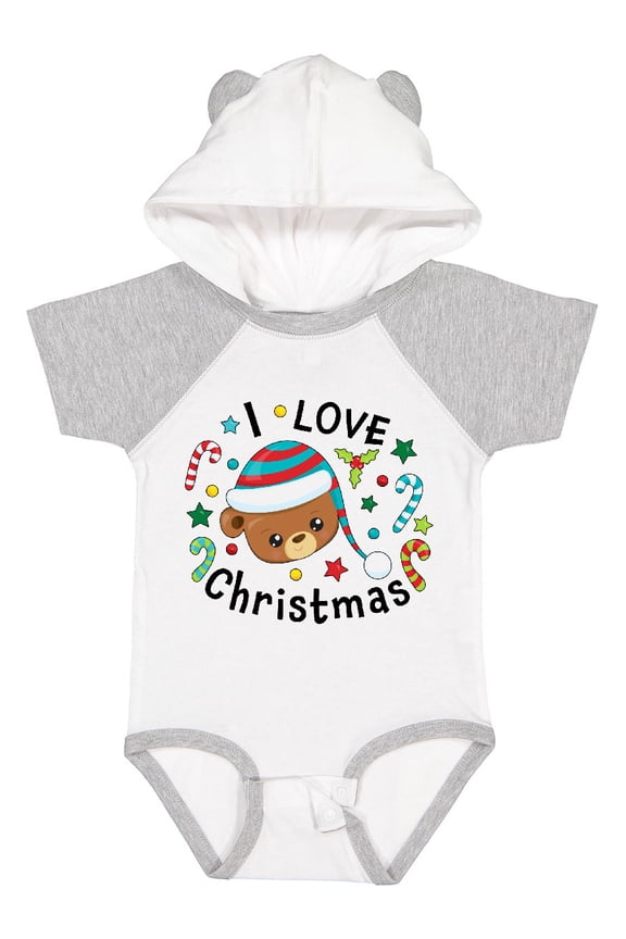 I Love Christmas- cute teddy bear Boys or Girls Baby Bodysuit