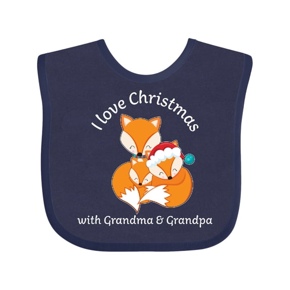 Inktastic I Love Christmas with Grandma and Grandpa Cute Fox Family Boys or Girls Baby Bib