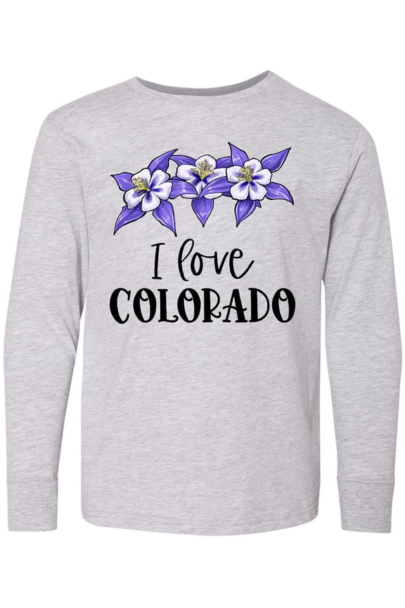 I Love Colorado Columbine Flowers Long Sleeve Youth T-Shirt