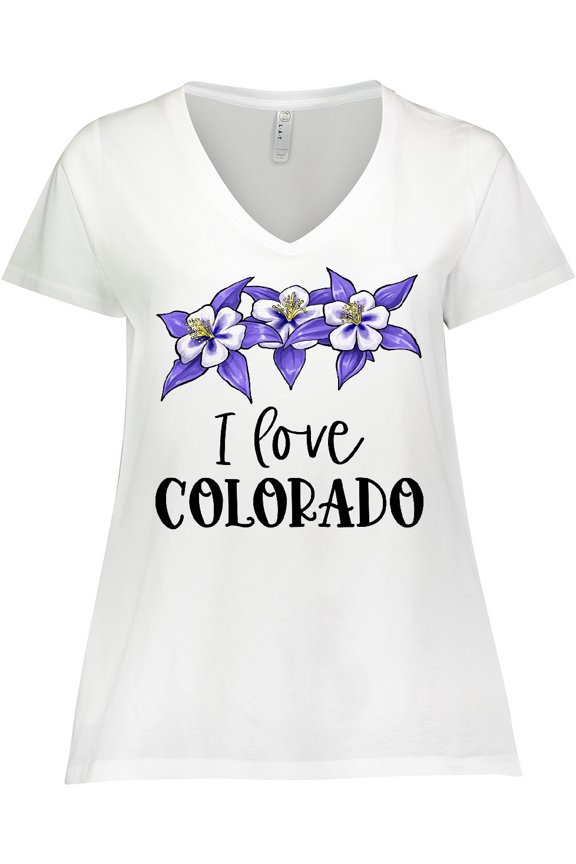 I Love Colorado Columbine Flowers Women's Plus Size V-Neck T-Shirt