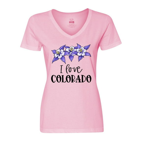 Inktastic I Love Colorado Columbine Flowers Women's V-Neck T-Shirt