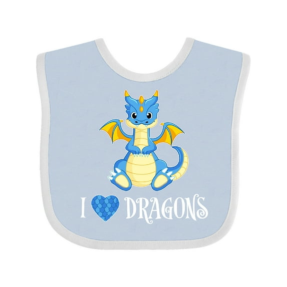 Inktastic I Love Dragons with Cute Blue Dragon Boys or Girls Baby Bib