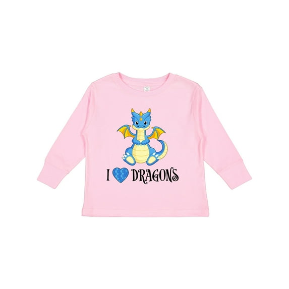 Inktastic I Love Dragons with Cute Blue Dragon Boys or Girls Long Sleeve Toddler T-Shirt