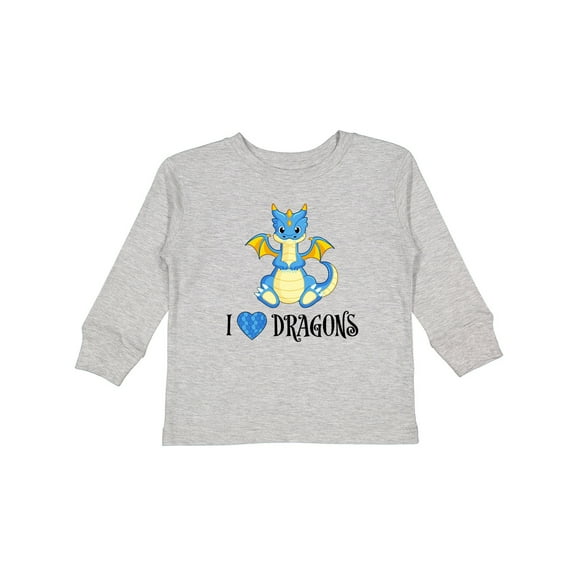 Inktastic I Love Dragons with Cute Blue Dragon Boys or Girls Long Sleeve Toddler T-Shirt