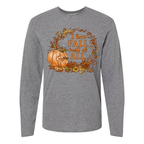 Inktastic I Love Fall Most of All Colorful Autumn Leaves Long Sleeve T-Shirt