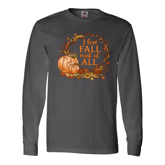Inktastic I Love Fall Most of All Colorful Autumn Leaves Long Sleeve T-Shirt