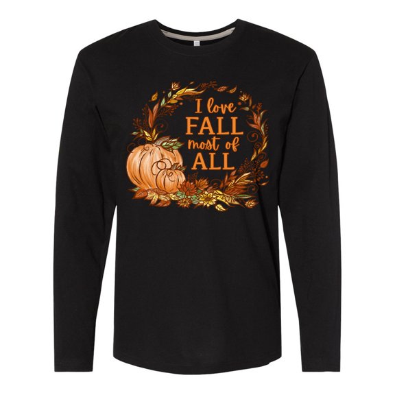 Inktastic I Love Fall Most of All Colorful Autumn Leaves Long Sleeve T-Shirt