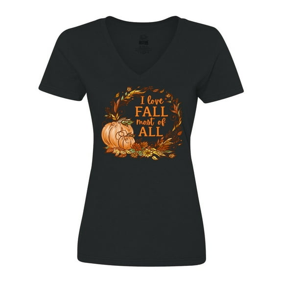 Inktastic I Love Fall Most of All Colorful Autumn Leaves Women's V-Neck T-Shirt